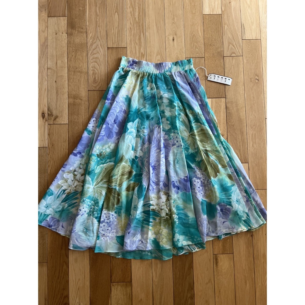 Vintage NWT Ledger Floral Pastel Midi Skirt Elastic Waist Semi Sheer Flowy M